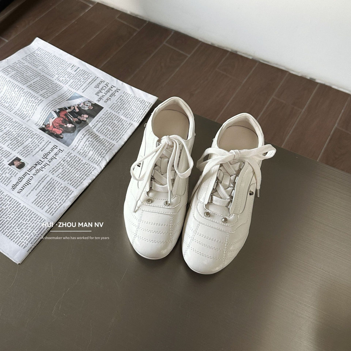 Women's Retro Rivet German Training Ballet Style Inner Height Increasing Round Casual Shoes