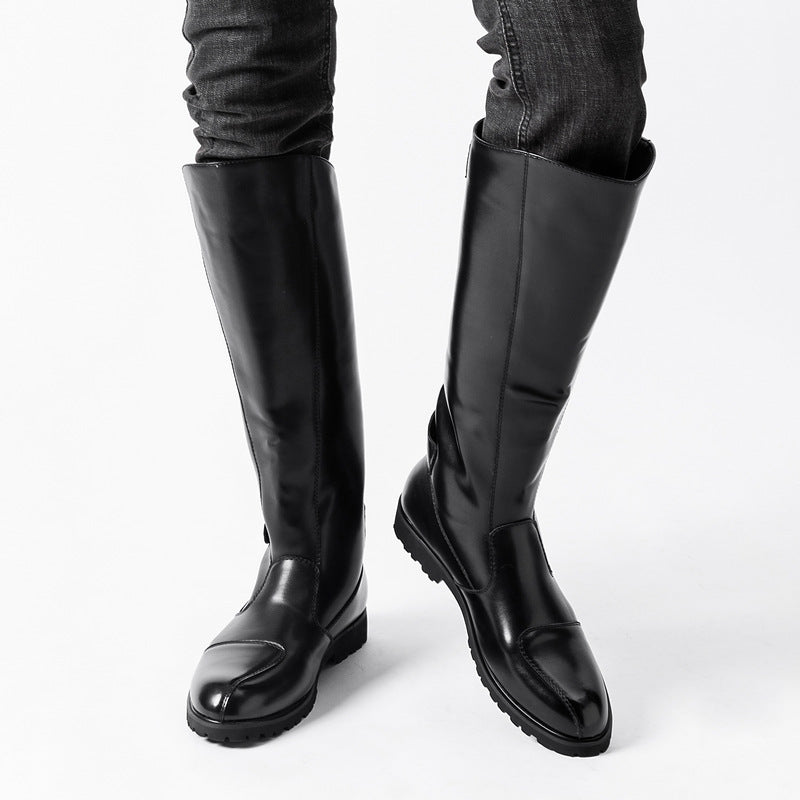 Men's High Retro Long Martin Zipper British Motorcycle Cowboy Knight Style Men's Leather Boots