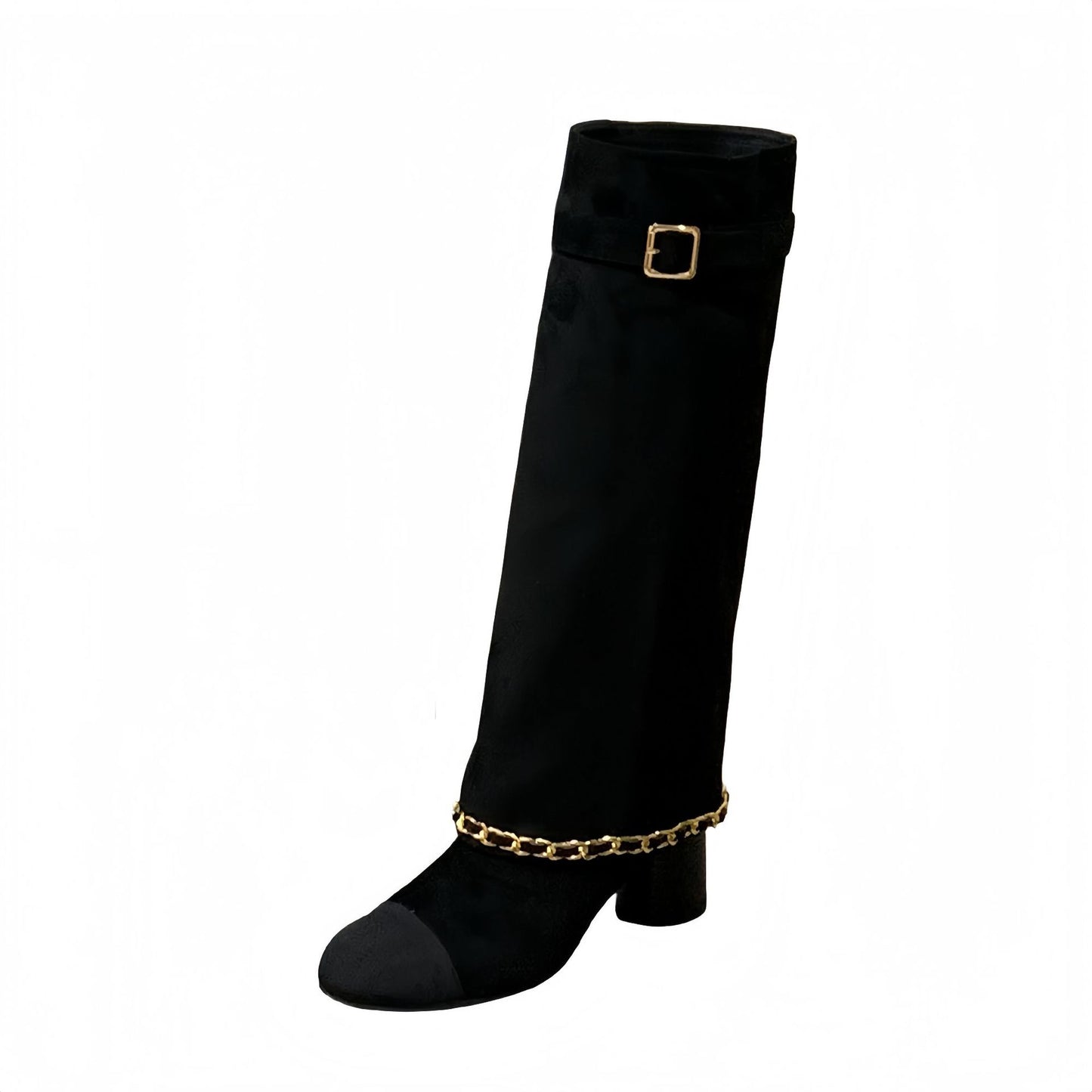 Fashionable Thick Color Matching Chain High Female Women's Leather Boots