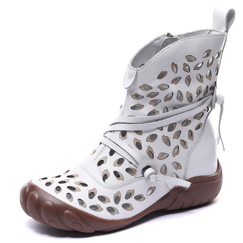 Women's Handmade Authentic Hollow Out Hole Soft Bottom Breathable Single-layer Women's Leather Boots