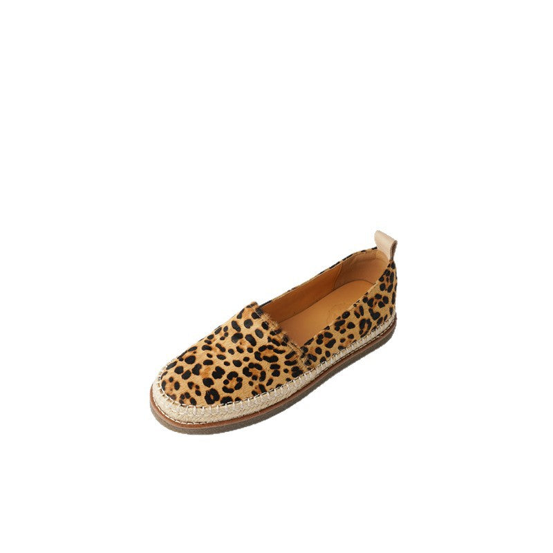 Women's Hemp Rope Flat Fisherman Leopard Print Loafers