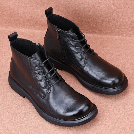 Men's First Layer Cowhide Spring Fashion Trendy Round Men's Martin Boots