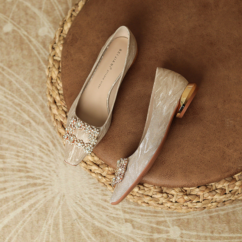 Flat Maternity Wedding Female Dress Bride Crystal Low Chunky Women's Fashion Shoes