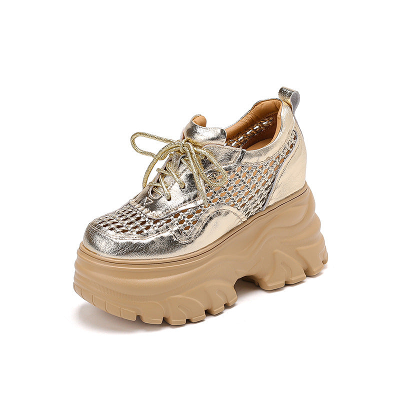 Women's Increasing Insole Woven Hollowed Platform Mesh Pumps Heels