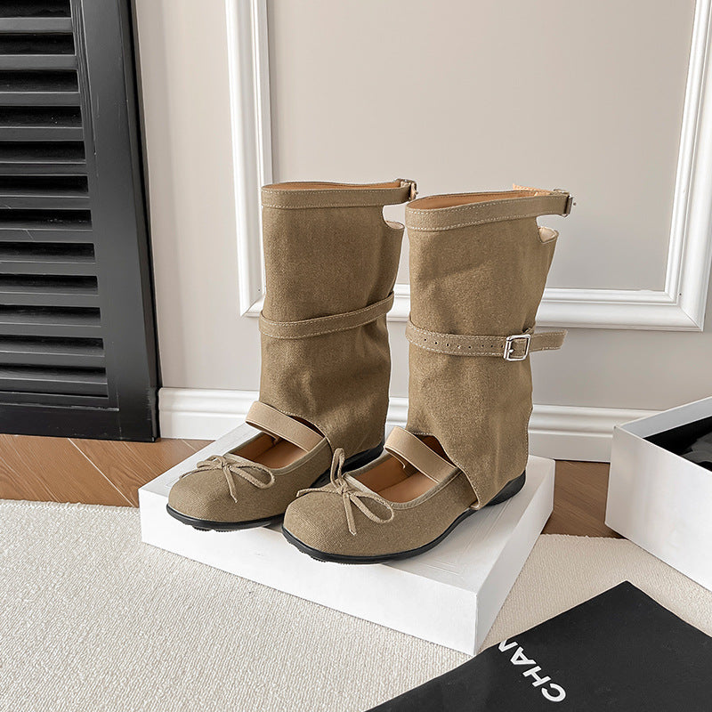 Summer Design Square Head Bow Chunky Boots