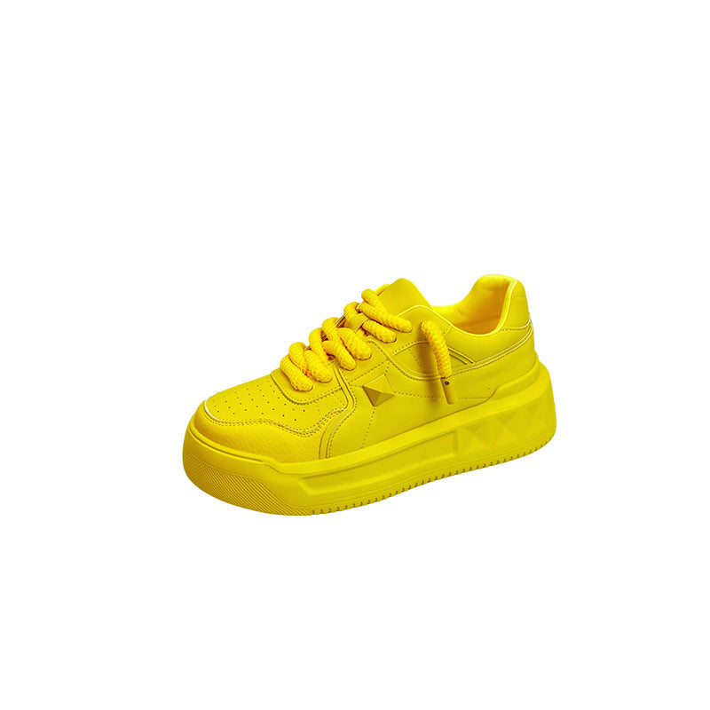 Genuine Yellow Rivet Platform Fashion White Sports Casual Shoes
