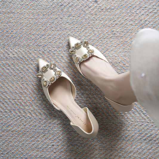 Women's Rhinestone Buckle Low Wedding Pointed Stiletto Women's Fashion Shoes