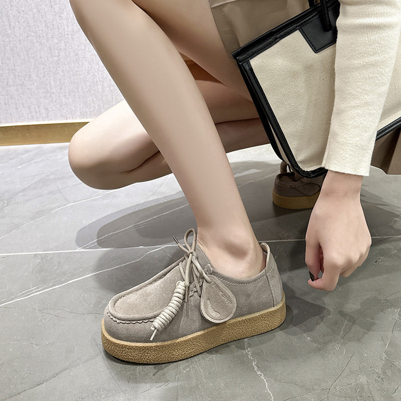 Women's & Men's Platform Muffin Kangaroo Round Toe British Leather Shoes