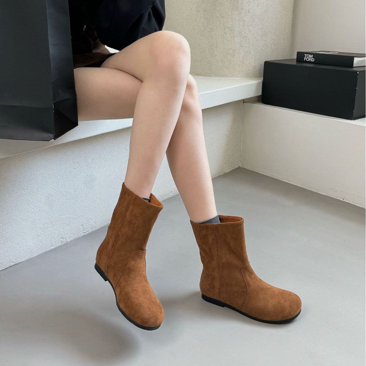 Suede Sleeve Low Thin Short Lazy Style Frosted Soft Women's Leather Boots