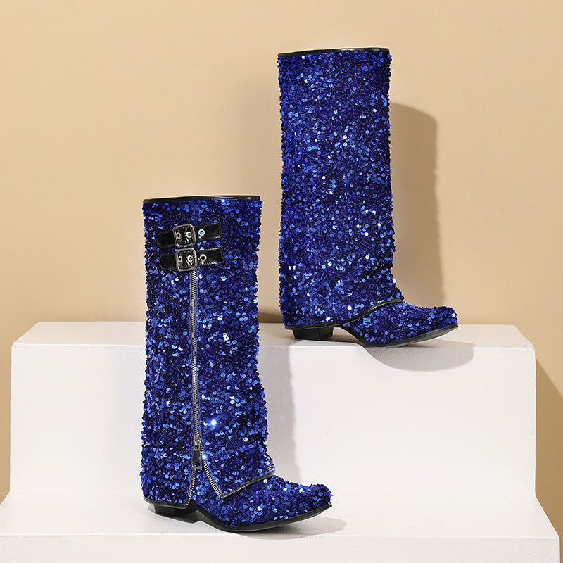 Women's Sequined Zipper Assorted Colors Low High Women's Leather Boots