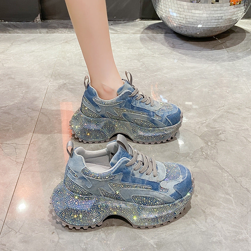 Women's Large Size Rhinestone Thick Bottom Fried Women's Sports Shoes