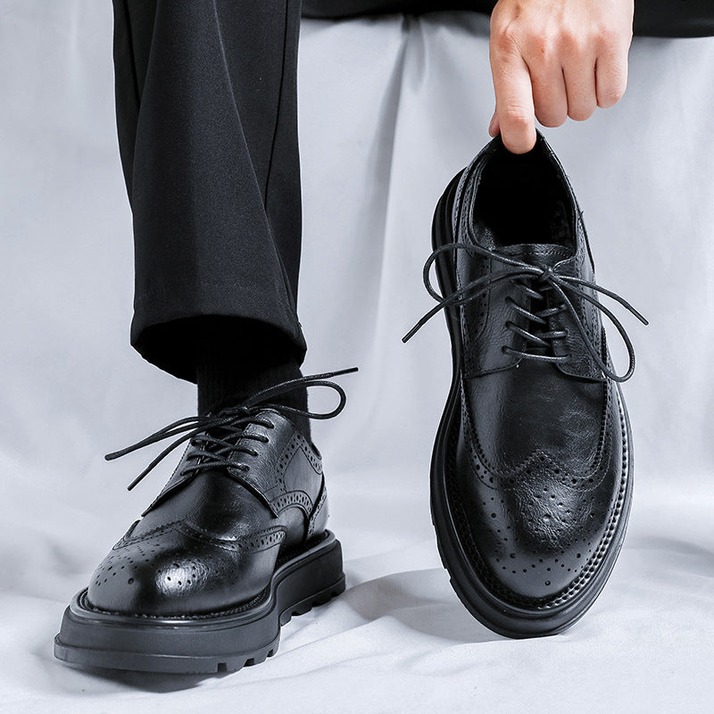 Men's Round Toe Brogue Fashion Business Formal Leather Shoes