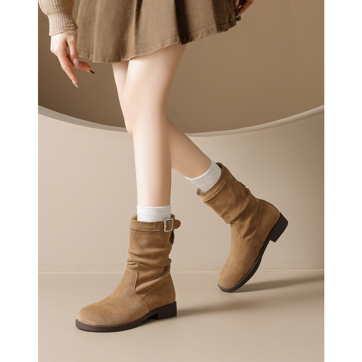 Women's Retro British Style Martin Dress Fashionable Elegant Sleeve Women's Leather Boots