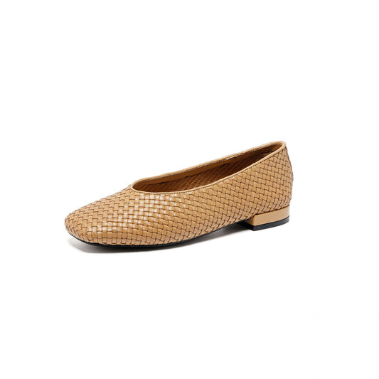 Women's Layer Cowhide Small Single-layer Spring Shallow Mouth Woven Women's Fashion Shoes