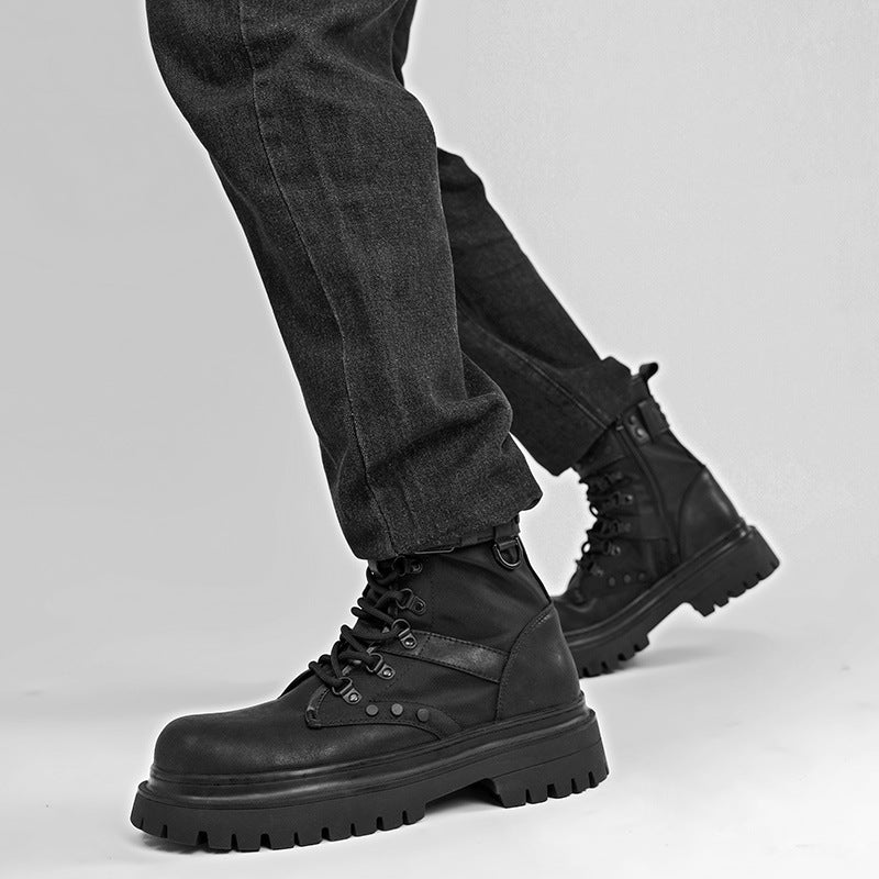 Women's & Men's Autumn Black Worker Platform Motorcycle Height Boots