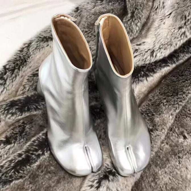 Women's Toe Slimming Chunky High Fashion Low Sleeve Women's Leather Boots