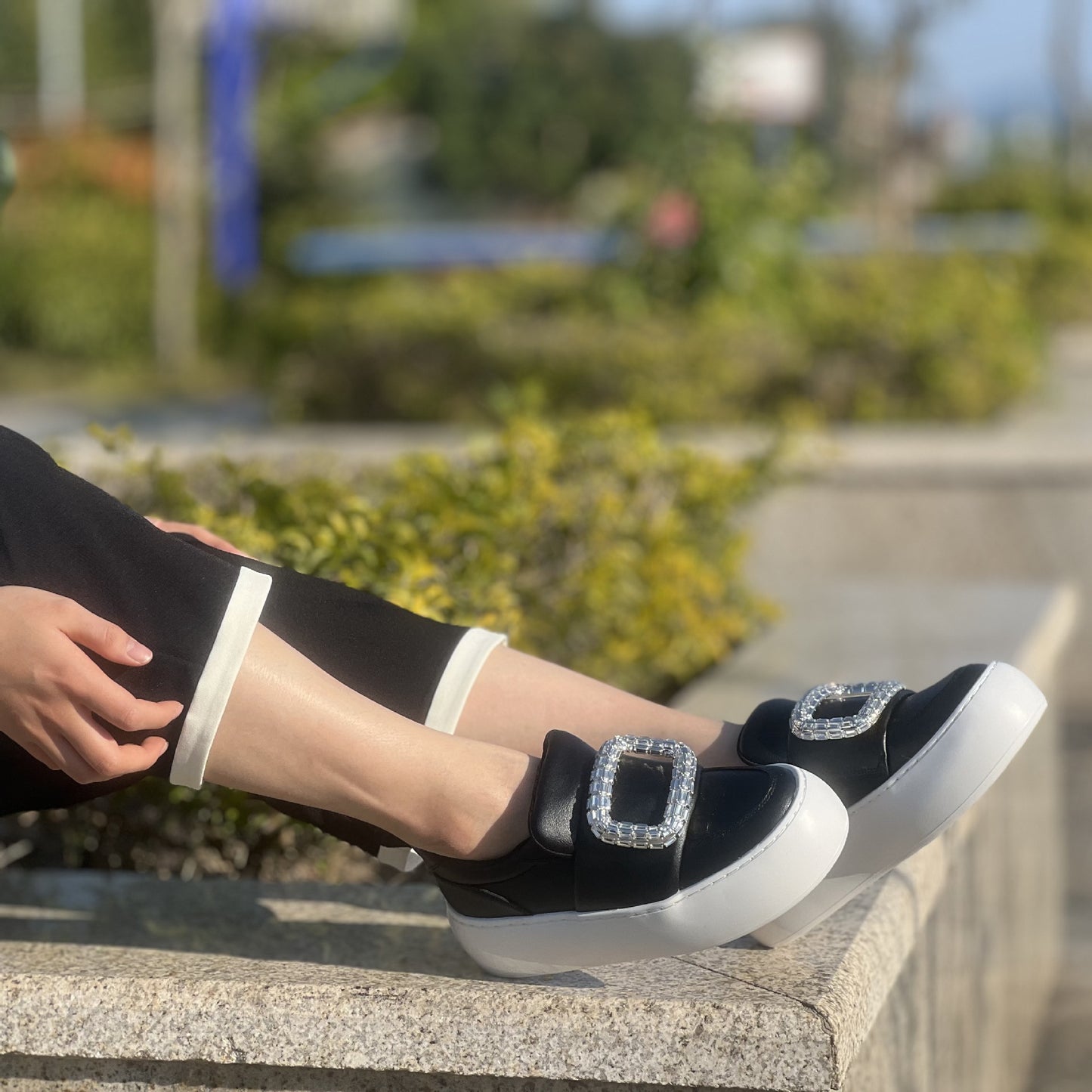 Drill Buckle Square Bread Genuine Platform Sports Casual Shoes