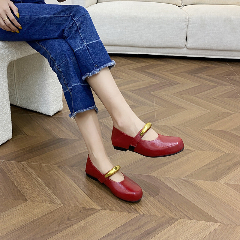 Women's French Style Buckle Round Toe Mary Jane Low-cut Soft Women's Fashion Shoes