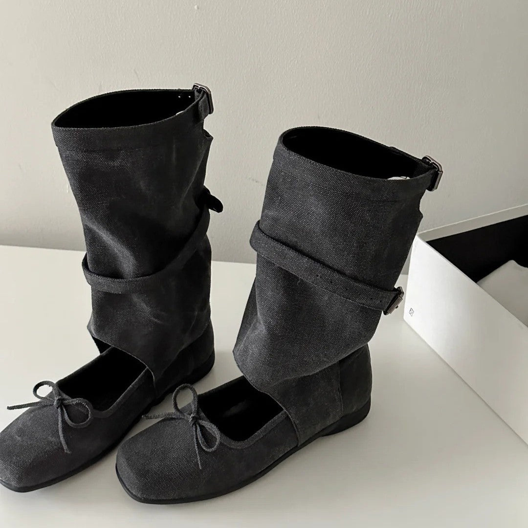 Summer Design Square Head Bow Chunky Boots