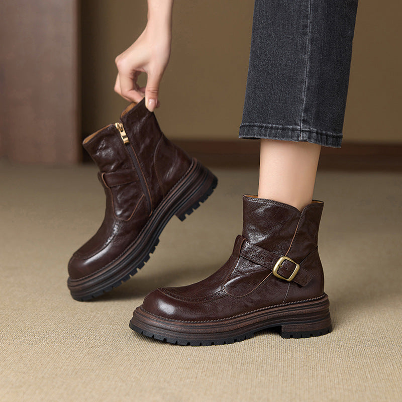 Style Martin Cowhide Brown With Veet Side Zip Boots