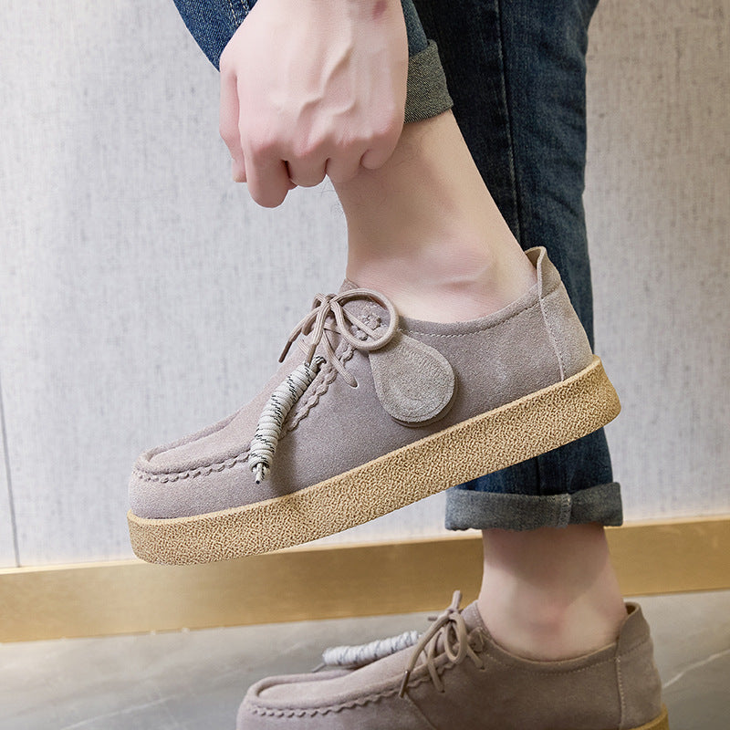 Women's & Men's Platform Muffin Kangaroo Round Toe British Leather Shoes