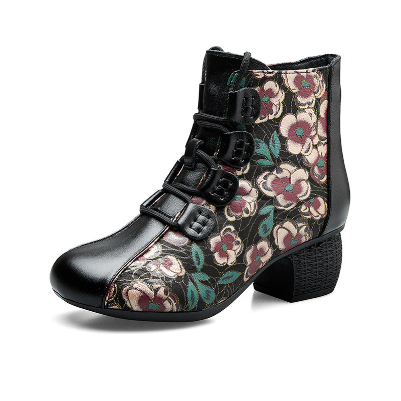 Women's Style Winter Short Chunky Soft Soled Veet Women's Leather Boots