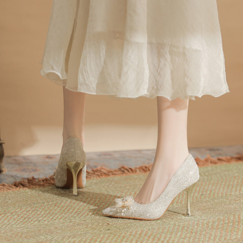 French Style Small Size High Wedding Banquet Dress Plus Heels