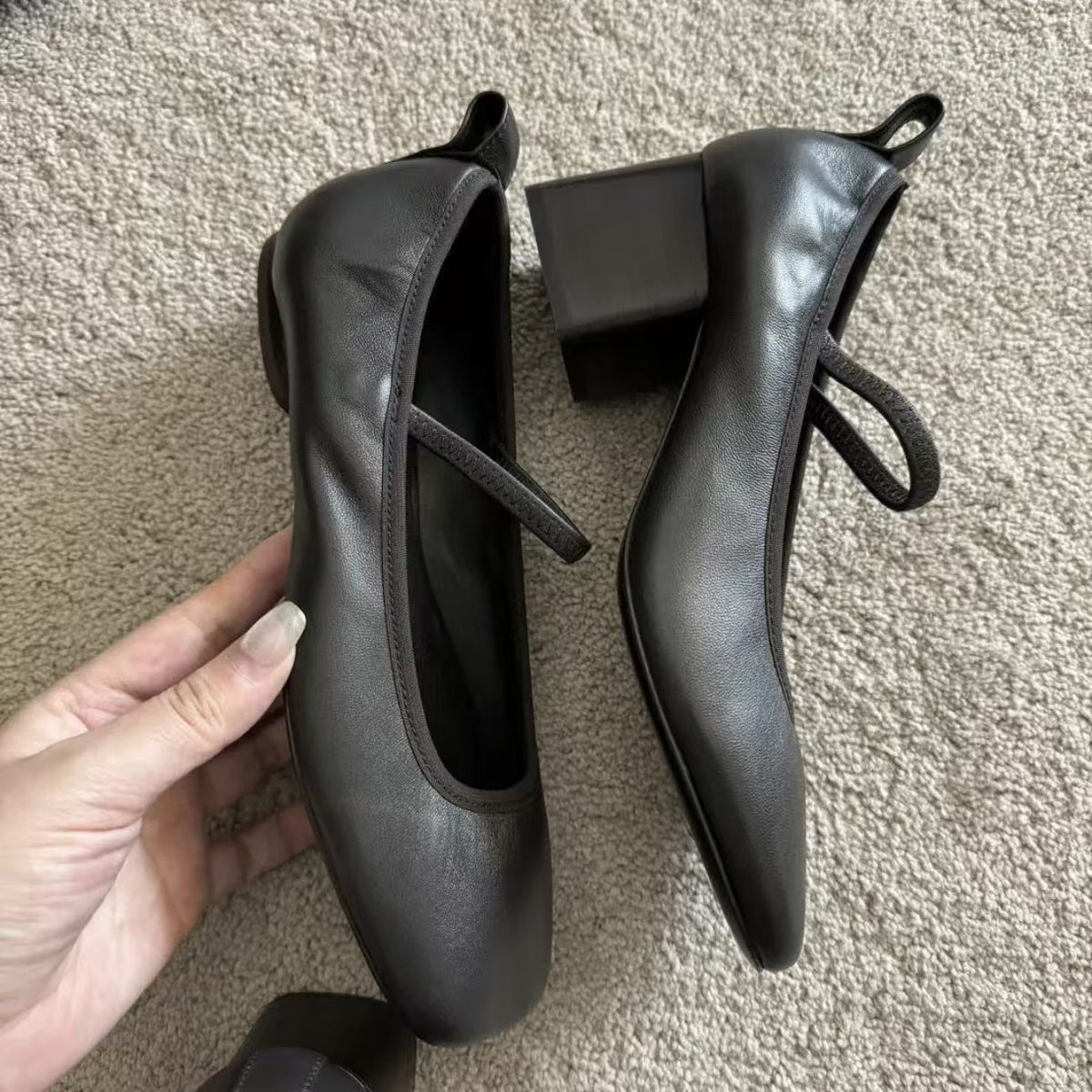 Chunky Ballet Soft Square Toe With Shallow Mouth Heels