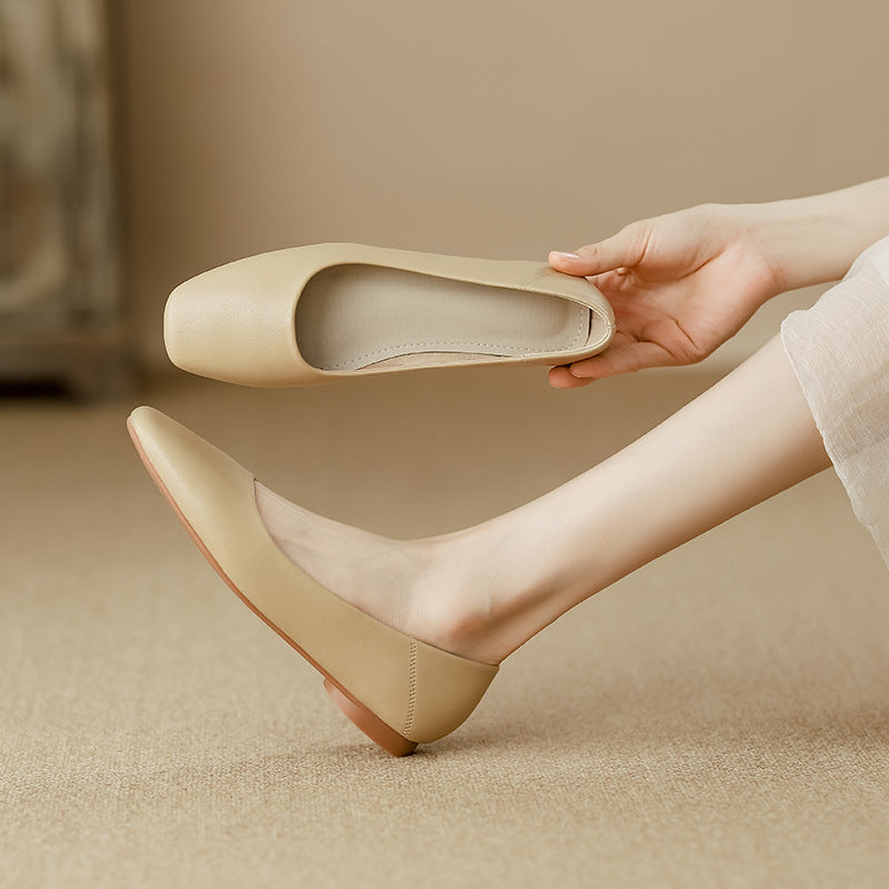 Version French Style Genuine Glove Female Flat Square Toe Gentle Women's Fashion Shoes