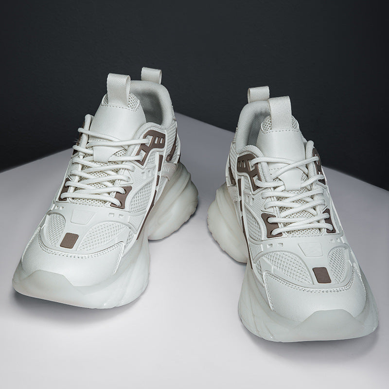 Trendy Thick Bottom Invisible Height Increasing Insole Dad Fashion White Men's Casual Shoes