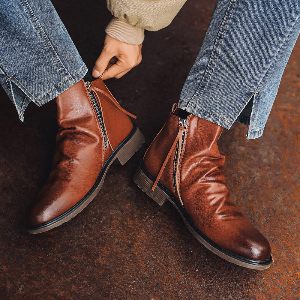 Men's Double-sided Zipper Bottom Tassel Bag Packaging Boots