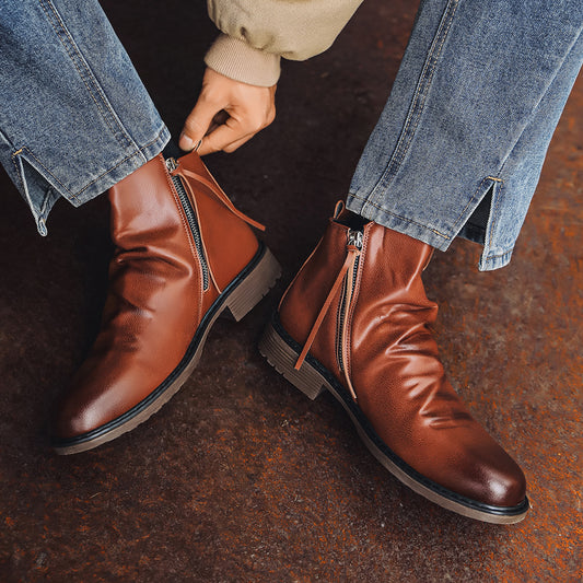 Men's Double-sided Zipper Bottom Tassel Bag Packaging Boots