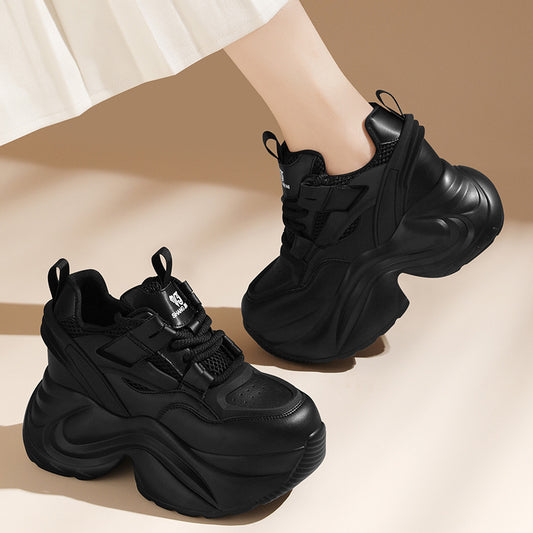 Women's Black Platform Dad Height Increasing Insole Portable Women's Shoes