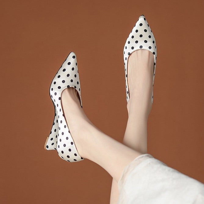 Dress French Retro Black Polka Dot Pointed Women's Casual Shoes