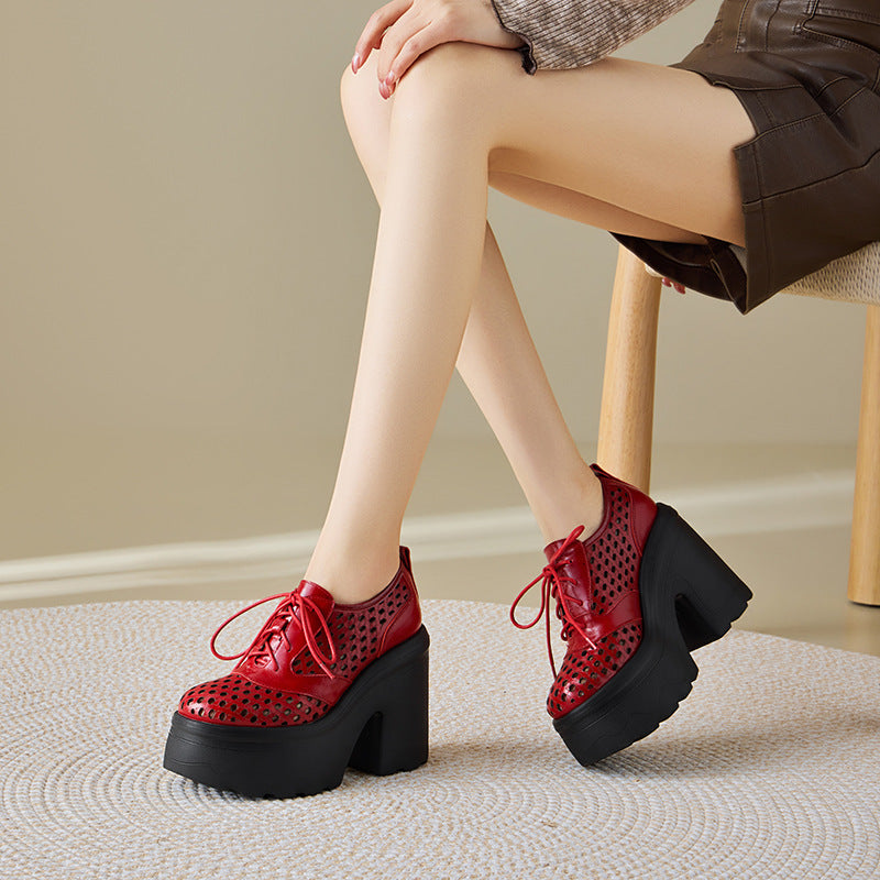Women's Hollow Out Chunky High Small Versatile Women's Fashion Shoes