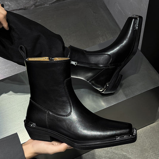 Men's High Chelsea Fashionable Square Toe Zipper Men's Martin Boots