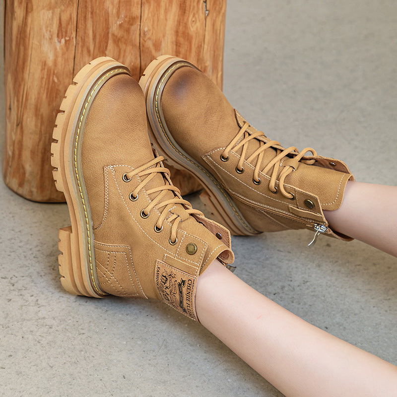 Women's Autumn Invisible Elevated Breathable Retro British Style Thick-soled Boots