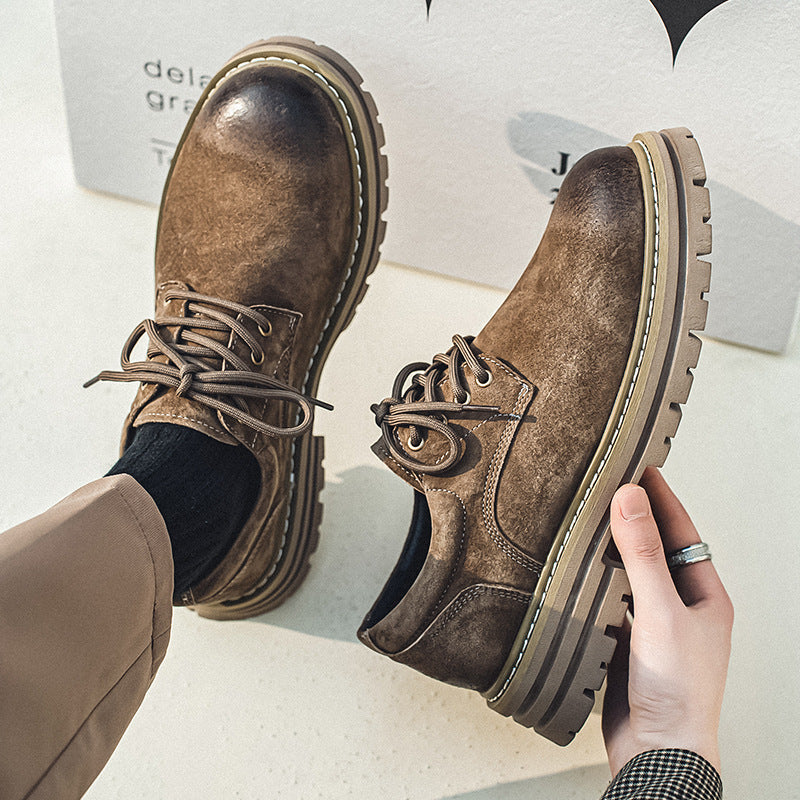 Men's Spring Pigskin British Retro Platform Height Men's Casual Shoes