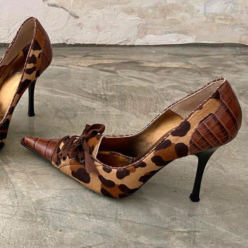 Women's Pointed Stiletto High Summer Niche Leopard Print Heels