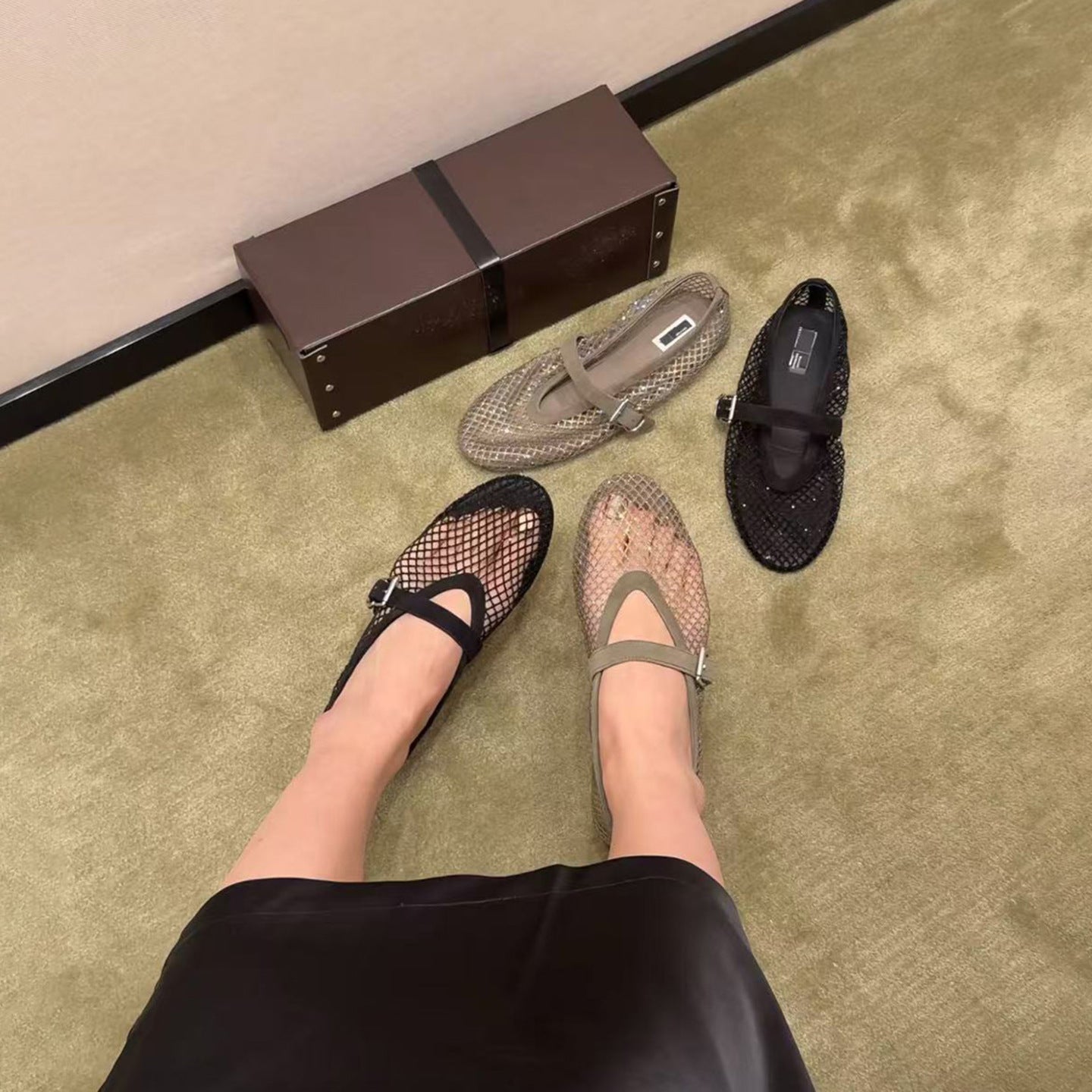Women's Wire Mesh Flat Pumps Round Toe Hollow Breathable Fisherman Mary Women's Fashion Shoes