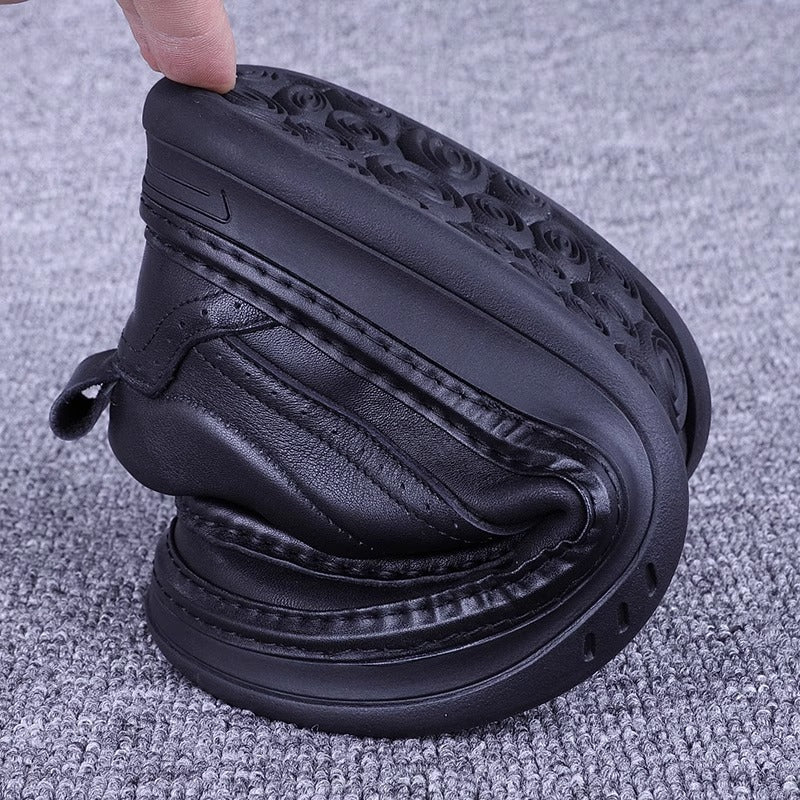 Men's First Layer Cowhide Solid Platform Loose Stitching Men's Casual Leather Shoes