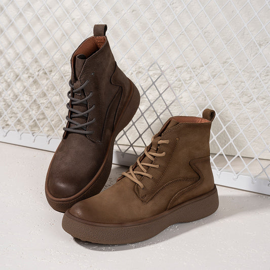 Men's Layer Cowhide Short British Vintage Fleece-lined Warm Slugged Bottom Daily Men's Martin Boots
