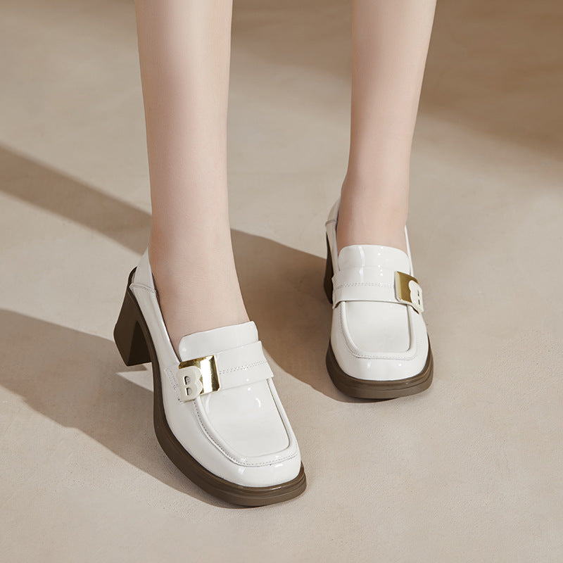 Patent Chunky Pumps Female Square Toe Slip-on Women's Fashion Shoes