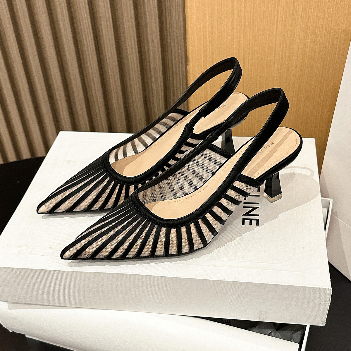 Women's Pointed Striped High Pumps Shallow Mouth Sexy Women's Fashion Shoes