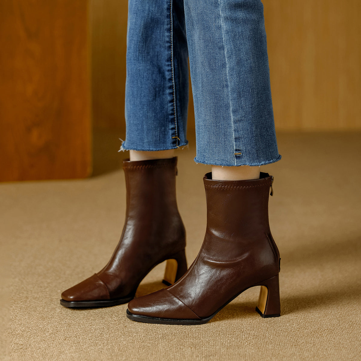 Women's Retro Chelsea Booties High Back Zipper Stretch Women's Leather Boots