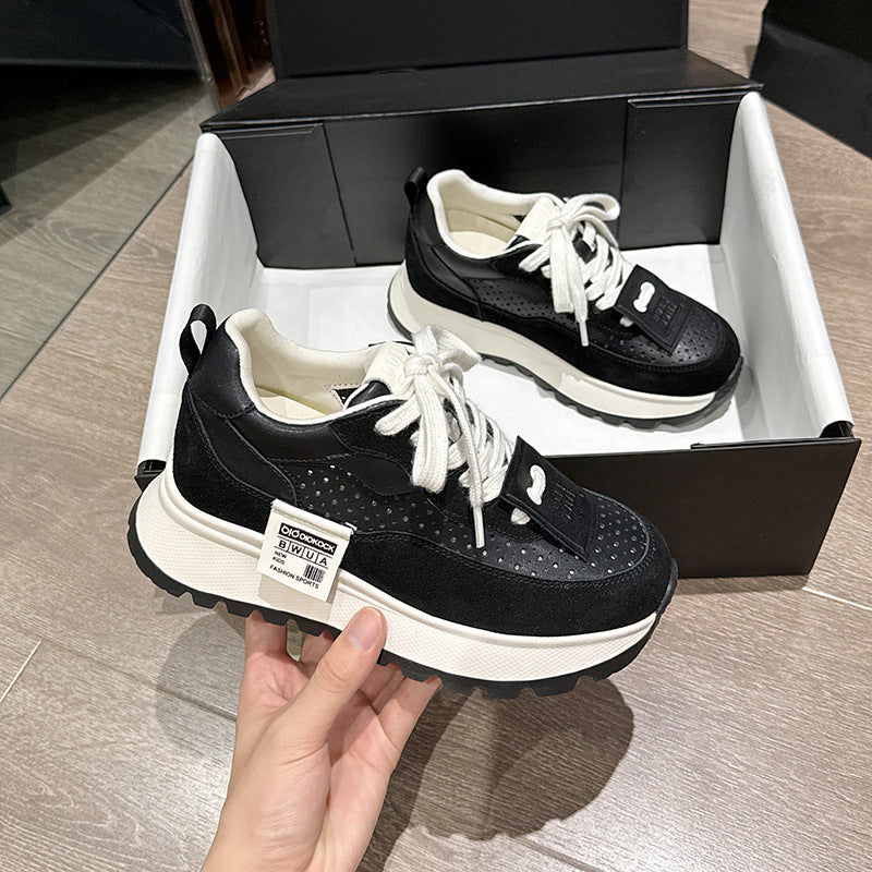 Women's Thick-soled Breathable Invisible Elevated White German Sports Casual Shoes