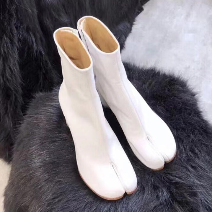 Women's Toe Slimming Chunky High Fashion Low Sleeve Women's Leather Boots