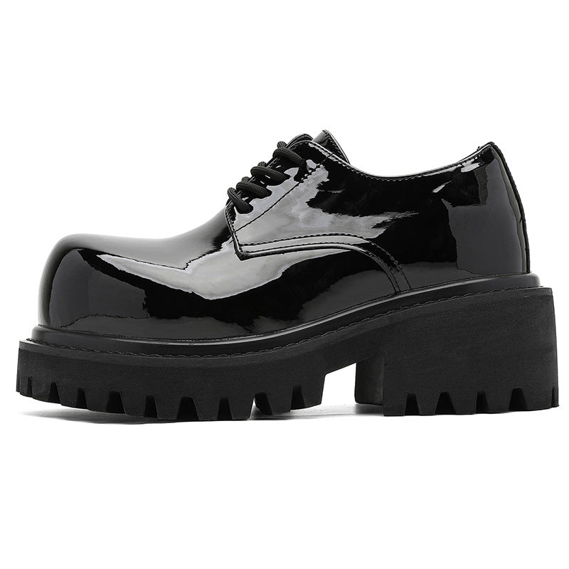 Men's Autumn Light Platform Height Increasing Insole Derby Patent Men's Shoes