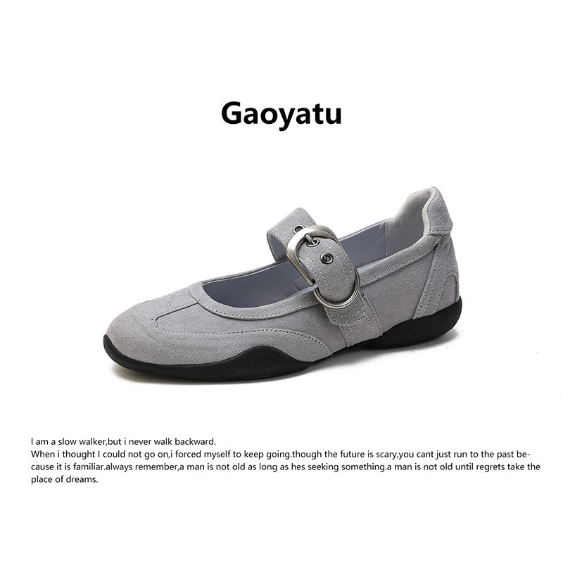 Jane Female Invisible Height Increasing Insole Ballet Word Buckle Strap Women's Casual Shoes