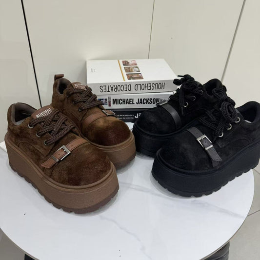Women's Cowhide Platform Height Increasing Small Autumn Women's Sports Shoes
